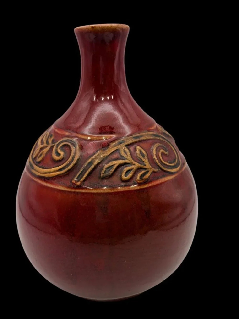 Vintage Red Glazed Pottery Bud Vase / Decorative Ceramic Vessel